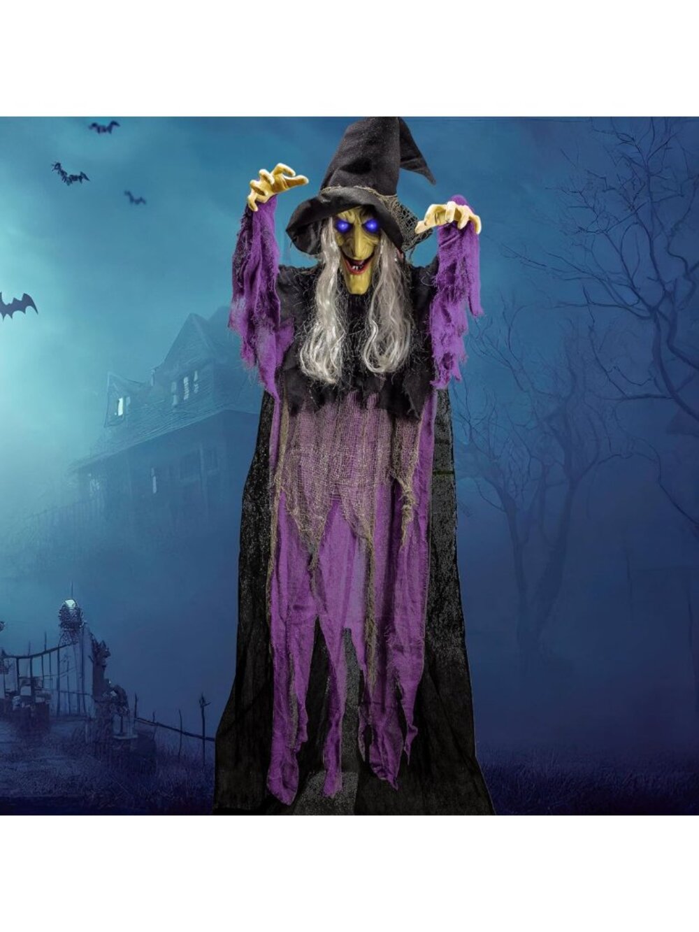 72” Halloween Witch Decorations - Light Up Eyes, Sound Activated Ghost Prop for